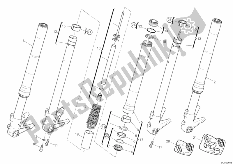 All parts for the Front Fork Marzocchi of the Ducati Monster 796 ABS 2011